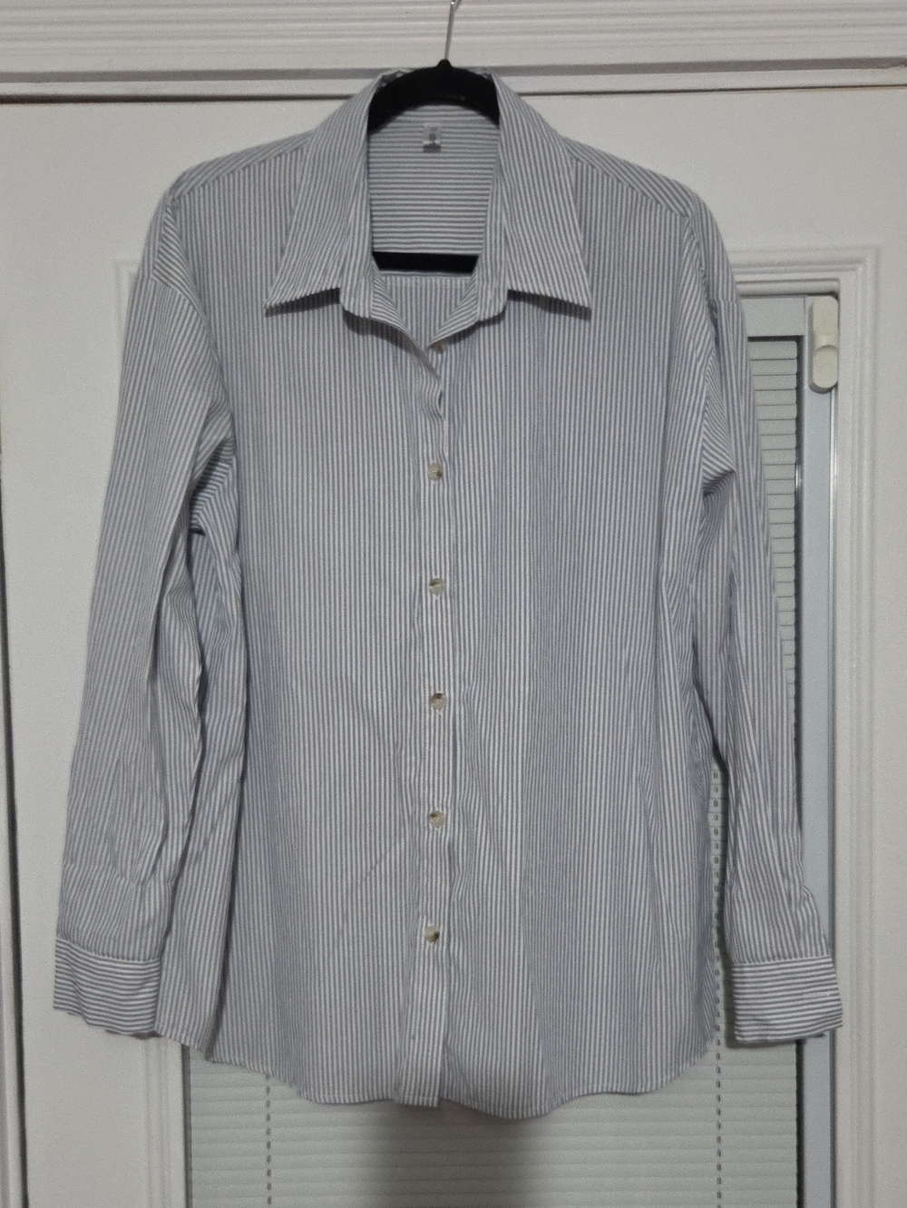 Classic White Button-Down Shirt with Blue Pinstripes
